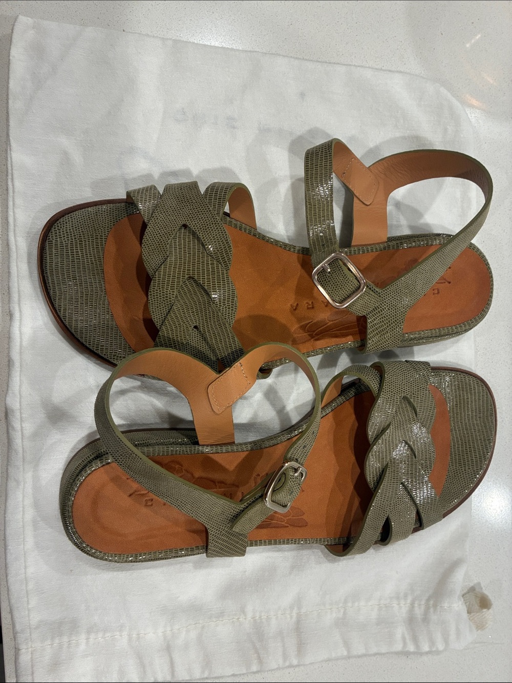 Chie Mihara Olive Braided Strap Sandals with Tan Insole